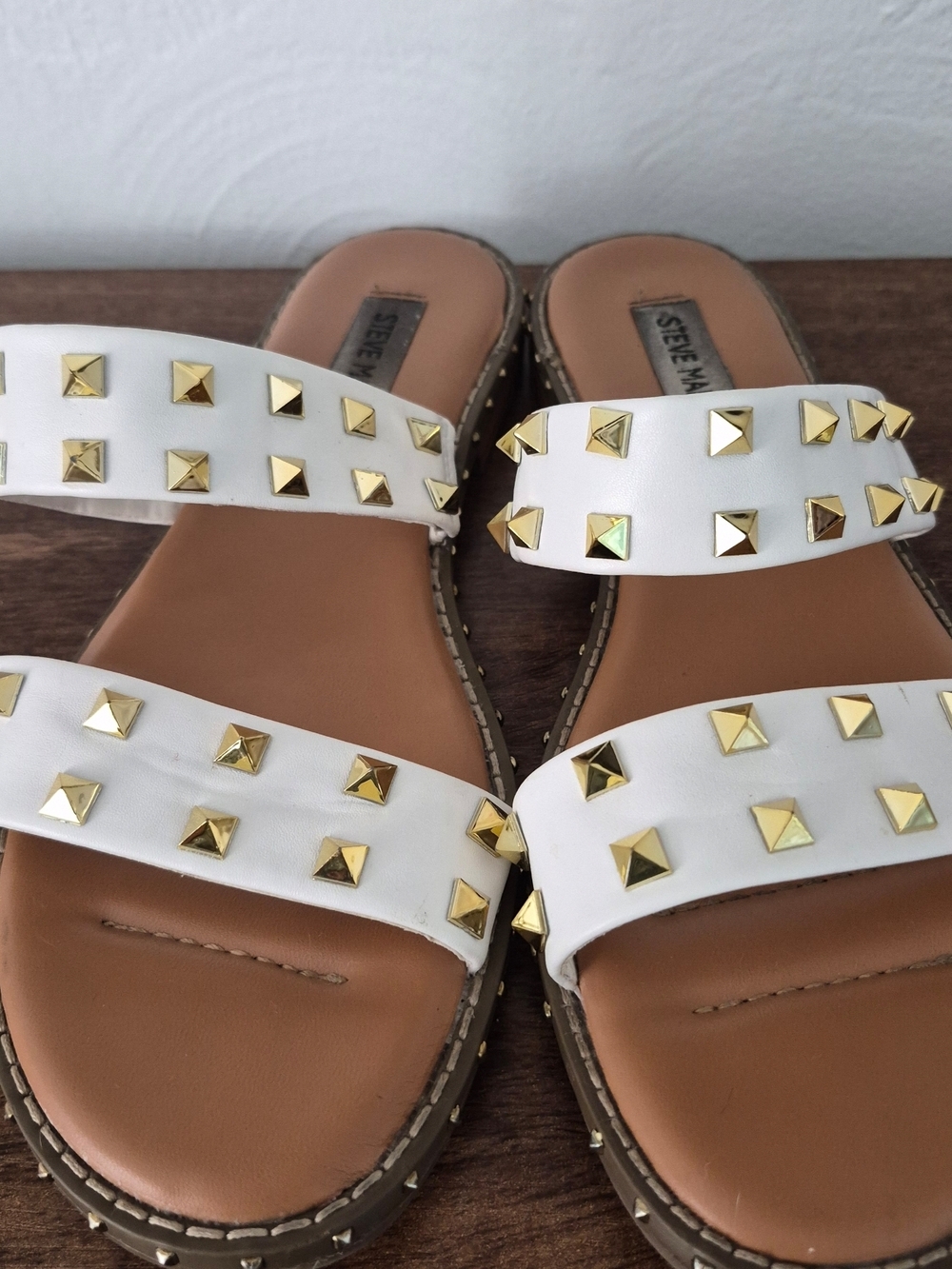 Steve Madden White Studded Double-Strap Slide Sandals
